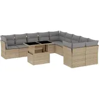 vidaXL Ensemble de salon de jardin 11 pièces avec coussins Beige Poly Rattan