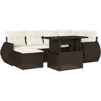 Syfax Salon de jardin avec coussins 7 pcs marron résine tressée