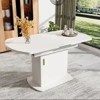 MODFU Table À Manger Extensible Forme Ovale Avec Rangement, Structure Métal Et Plateau Panneau De Particules, 110/130x70x75 cm - Blanc+Or