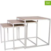 Home Deco Factory Lot de 3 Tables Gigognes - - Carrées - Blanches - Marron et Blanc