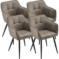 En.casa Chaise de salle à manger 'Birmingham' lot de 4 avec accoudoirs rembourré pieds acier taupe