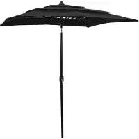 Prolenta Maison Exclusive - Parasol à mât en aluminium, 3 couches, noir, 2 x 2 m