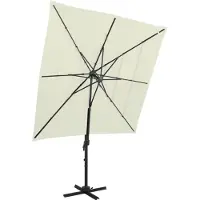 Syfax Parasol de jardin à 4 niveaux avec mât en aluminium sable