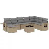 vidaXL Ensemble de salon de jardin 9 pièces avec coussins beige Poly rotin
