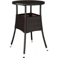 Syfax Table de jardin Ø60x75 cm Verre trempé/résine tressée Marron