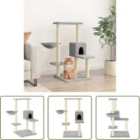The Living Store Arbre à chat avec colonnes à griffer en sisal gris clair 95 cm