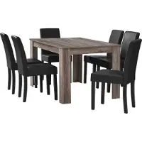 En.casa [] Table de salle à manger en chêne antique avec 6 chaises rembourrées en similicuir noir 140x90 Groupe de salle à manger