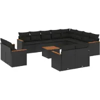vidaXL Ensemble de 13 canapés de jardin avec coussins noir poly rotin