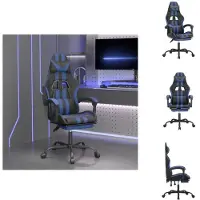 vidaXL Chaise de jeu avec repose-pieds Noir et bleu Similicuir - Fauteuil de jeu