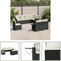 The Living Store Ensemble de jardin canapé 8 pièces avec coussins Noir Poly Rattan