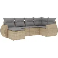 vidaXL Ensemble de salon de jardin 6 pièces avec coussins Beige Poly Rattan