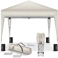 Tillvex Pavillon 3x3m Beige imperméable | Pop-Up Pliable réglable en hauteur | Tente de jardin protection UV 50+ | Tente de réception avec sac pour le jardin