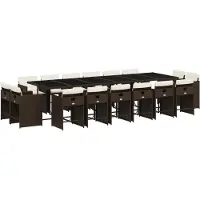 Syfax Ensemble à manger de jardin et coussins 17 pcs marron rotin