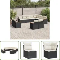 The Living Store 12 pcs. salon de jardin avec coussins noir poly rotin