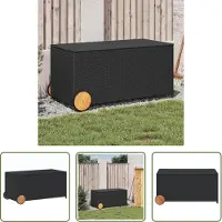 The Living Store Coffre de jardin à roulettes Noir 190L Poly rotin