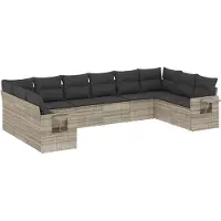 vidaXL Ensemble de 10 canapés de jardin avec coussins gris clair Poly rotin