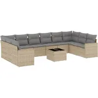 vidaXL Ensemble de salon de jardin 11 pièces avec coussins Beige Poly Rattan