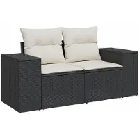 Syfax Canapé de jardin avec coussins 2 places noir résine tressée