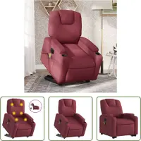 The Living Store Fauteuil de massage électrique avec releveur vin rouge Tissu