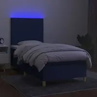 Prolenta Maison Exclusive - Sommier à lattes de lit et matelas et LED Bleu 100x200 cm Tissu