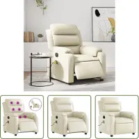The Living Store Fauteuil de massage électrique Crème Similicuir