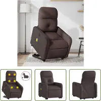 The Living Store Fauteuil de massage électrique avec releveur Tissu marron foncé