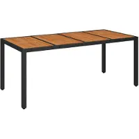 Syfax Table de jardin dessus en bois Noir 190x90x75 cm Résine tressée