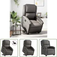 The Living Store Fauteuil relax avec releveur électrique Gris cuir véritable