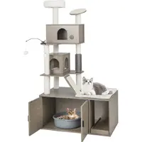 Costway Arbre à chat 2 en 1 avec armoire à toilette, tour pour chats avec 2 maisons, griffoir, rampe, gris