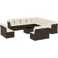 Syfax Salon de jardin avec coussins 14 pcs marron résine tressée