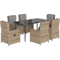 vidaXL Ensemble de jardin 7 pièces avec coussins Beige Poly rotin