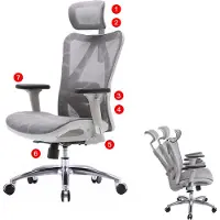 Sihoo chaise de bureau ergonomique charge max. 150kg revêtement gris, piétement blanc