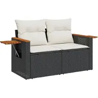 Syfax Canapé de jardin avec coussins 2 places noir résine tressée