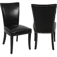 Mendler Lot De 2 Chaises De Salle À Manger Chesterfield Av Rivets Similicuir Noir, Pieds Foncés