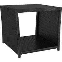 Syfax Table à thé dessus en verre Noir Résine tressée verre trempé