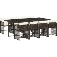 Syfax Ensemble à manger de jardin et coussins 9 pcs marron poly rotin