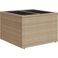 Syfax Table de jardin dessus en verre beige 55x55x37cm résine tressée