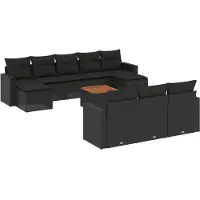 Syfax Salon de jardin 11 pcs avec coussins noir résine tressée