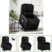 The Living Store Fauteuil de massage avec releveur Électrique Noir Similicuir