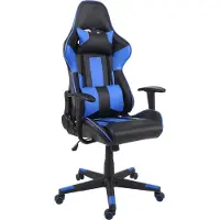 Mendler Chaise de bureau HWC-F84, pivotante, fauteuil de jeu en ligne, fauteuil directorial, similicuir noir/bleu
