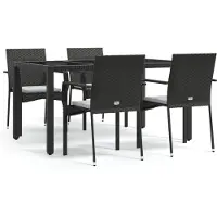 Syfax Ensemble à manger de jardin coussins 5pcs Noir Résine tressée