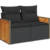 Syfax Canapé de jardin avec coussins 2 places noir résine tressée