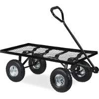 Relaxdays Chariot à main , modèle plat, pour le jardin, avec pneus gonflables, H x l x P : 34,5 x 51 x 96 cm, charge max. 200 kg, chariot en acier, noir
