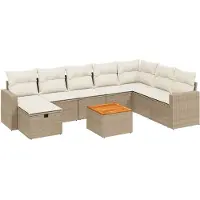 vidaXL Ensemble de salon de jardin 9 pièces avec coussins beige Poly rotin