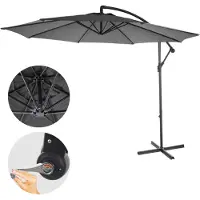 Mendler Parasol Déporté Acerra, Protection Contre Le Soleil, Ø 3m Inclinable, Polyester/Acier 11kg Gris Sans Socle