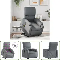 The Living Store Fauteuil de massage avec releveur électrique Gris Similicuir