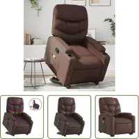 The Living Store Fauteuil de massage avec releveur Marron Similicuir