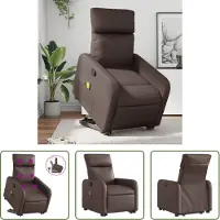 The Living Store Fauteuil de massage avec releveur Marron Similicuir