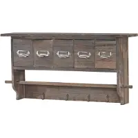 Mendler Portemanteau mural, étagère 5 tiroirs, 65x13x32cm, shabby chic, vintage marron