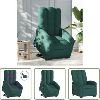 The Living Store Fauteuil de massage électrique avec releveur Vert foncé Tissu
